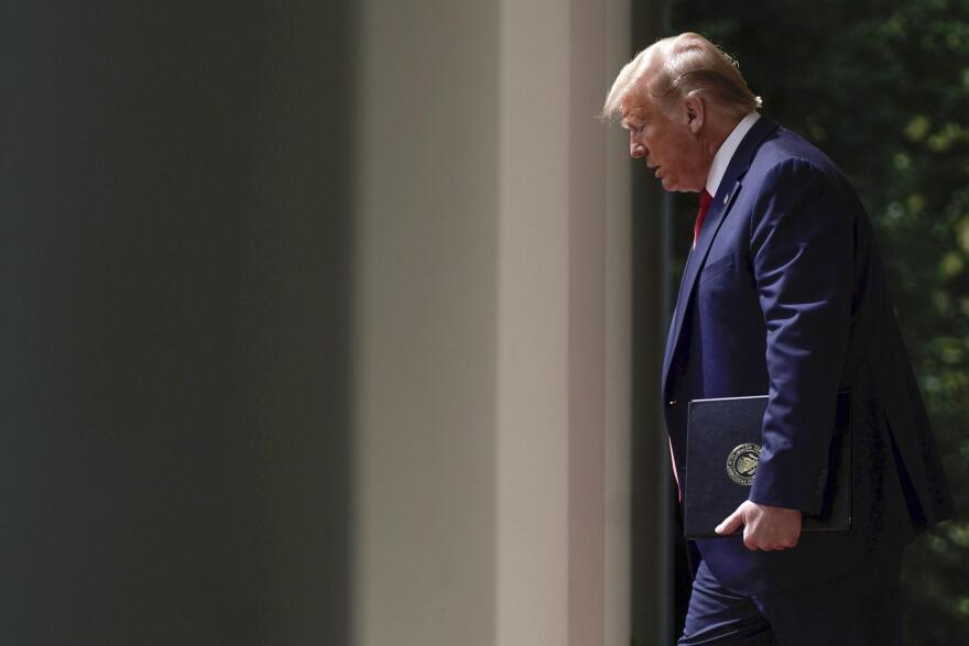 President Donald Trump arrives to speak at a news conference in the Rose Garden of the White House, Friday, June 5, 2020, in Washington.