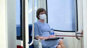 U.S. Sen. Susan Collins (R-ME) wears a mask while sitting on the Senate subway under the U.S. Capitol. Collins is in a close race for her seat with Democratic challenger Sara Gideon. 
