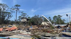 Homes and businesses in Keaton Beach are destroyed after Hurricane Helene ravished the area. The category 4 storm left thousands without power and in most cases, homeless. Sept. 28, 2024 (WFSU/Adrian Andrews)