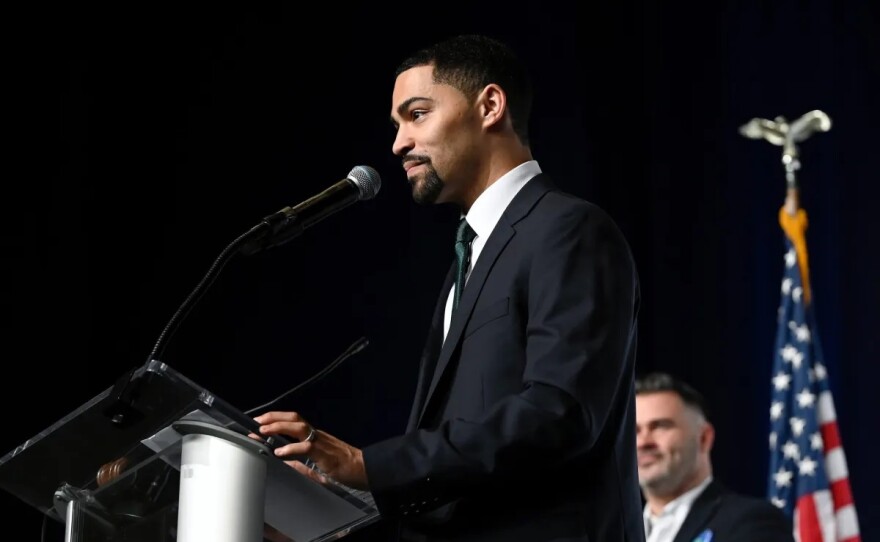 Erick Russell won the Democratic nod for state treasurer at the party convention in Hartford on May 7, 2022. JOE AMON / CONNECTICUT PUBLIC