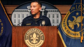 The Louisville Metro Police Department's new Chief Paul Humphrey speaking at Monday's press conference.