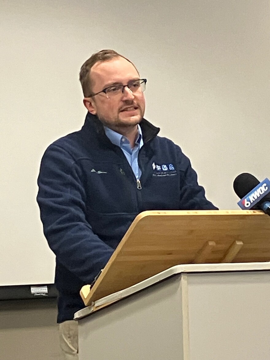 Dr. Ross Burandt of Eldridge spoke about the potential health risks of the power plant, Jan. 21, 2026.