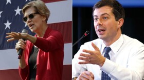 Elizabeth Warren and Pete Buttigieg both campaigned in New Hampshire Thursday. (Elise Amendola, Mary Schwalm/AP)
