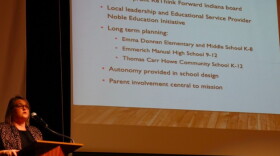 Misty Ndiritu, Noble Education Initiative's Indiana State Director, talks during a public hearing on the charter applications for three schools under state takeover on Monday, Nov. 25, 2019.