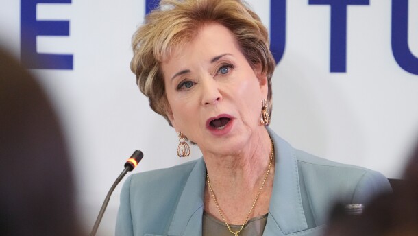 File: Education Secretary Linda McMahon speaks during a "Fostering the Future Together Global Coalition Summit," at the State Department, Tuesday, March 24, 2026, in Washington