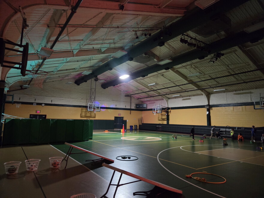 The gymnasiums at Nevis are used for school assemblies, performances, sports practices, physical education classes and more. On a rainy Oct. 27, 2026, elementary students use it for indoor recess.