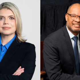 Alexis Hill (left) and Aaron Ford are Democratic candidates for Nevada governor in the 2026 June Primary.