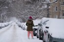 A person cleans the snow from a car during a snowy day in Chicago, Sunday, Jan. 25, 2026.