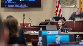 A recording of Meta Founder and CEO Mark Zuckerberg's deposition is played for the jurors on Wednesday, March 4, 2026, in Santa Fe, N.M. (Jim Weber/Santa Fe New Mexican via AP, Pool)