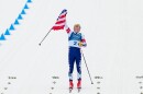 Ben Ogden, of the United States, celebrates after winning the silver medal in the cross-country skiing men's sprint classic at the 2026 Winter Olympics, in Tesero, Italy, Tuesday, Feb. 10, 2026.