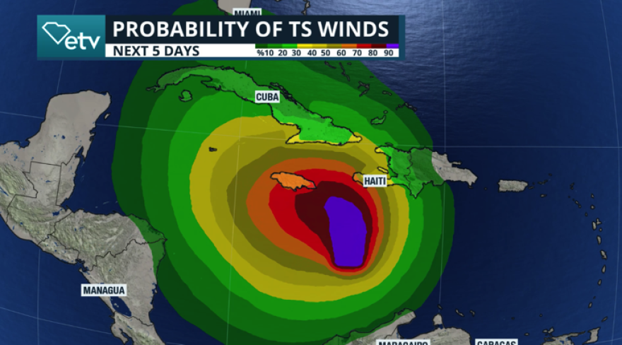 The probability of tropical storm-force winds will continue to grow for Jamaica as the system is forecast to move just south. But the system is also expected to become a strong hurricane, so winds could exceed 100 mph across Jamaica over the weekend into early next week.