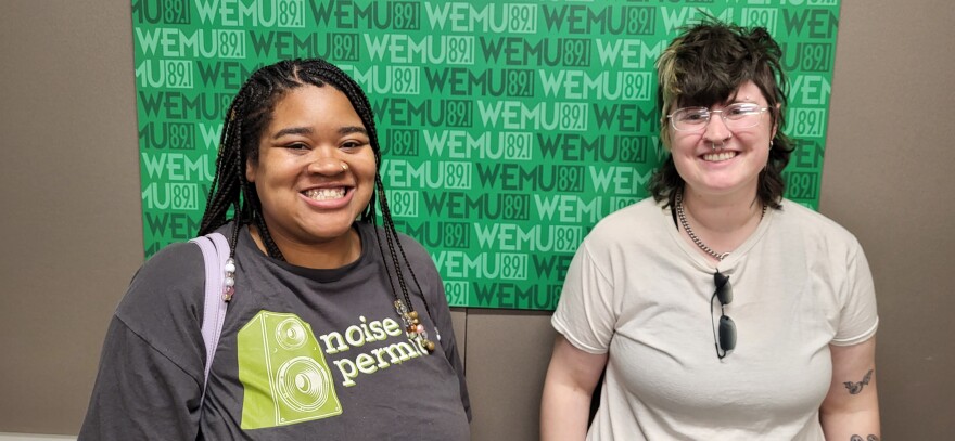 Ypsilanti District Library paraprofessional Shayla Card-Nowlin and Concentrate Media's Lee Van Roth at the Timko Broadcast Center.