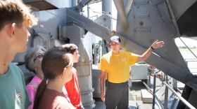 LST 325 tour guide Richard Fossier describes how Higgins Boats were used to deploy troops and even a jeep onto the beach directly. These boats were attached to the LST.