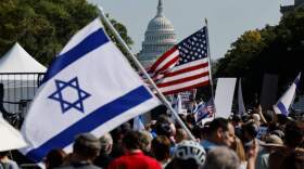 WASHINGTON, DC - OCTOBER 13: People gather for a 'Stand With Israel Rally' in Freedom Plaza on October 13, 2023 in Washington, DC. Organized by the Jewish Community Relations Council (JCRC) of Greater Washington, people gathered to show their support for Israel following the October 8 surprise assault by Hamas that killed at least 1,300 people and resulted in the kidnapping of 150 hostages that were taken to Gaza.  (Photo by Chip Somodevilla/Getty Images)
