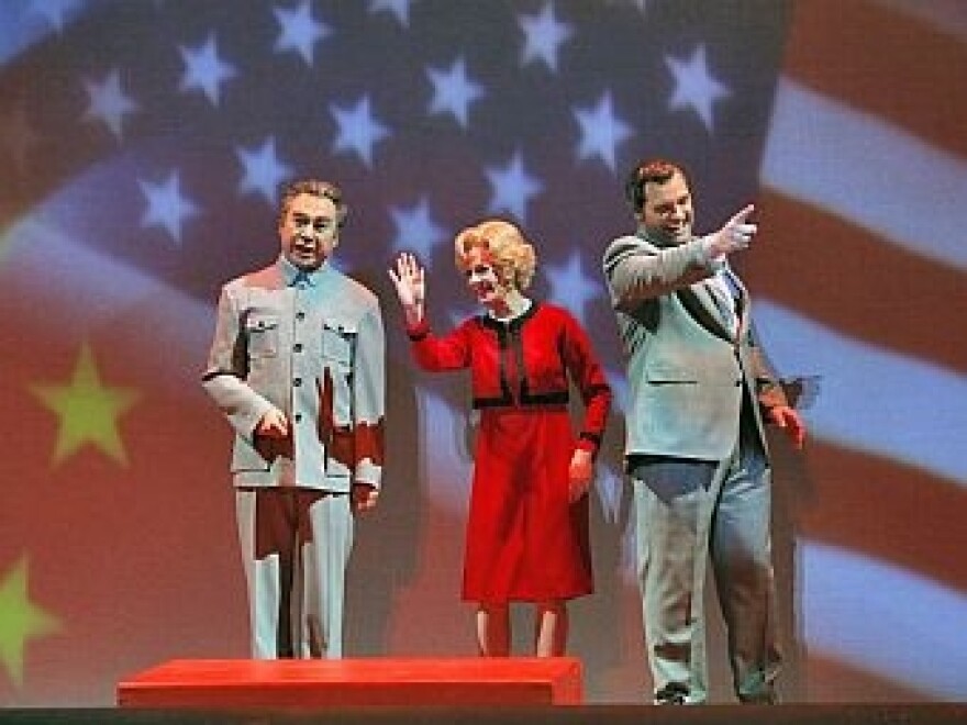 Chen-Ye Yuan (Chou En-lai), Maria Kanyova (Pat Nixon), and Brian Mulligan (Richard Nixon) in, "Nixon in China," by the San