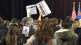 Supporters of Donald Trump (and other candidates) gather at Oral Roberts University's Mabee Center Wednesday for a campaign rally.