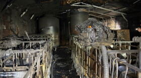 Burned distillery with charred stills in Wilkes County.