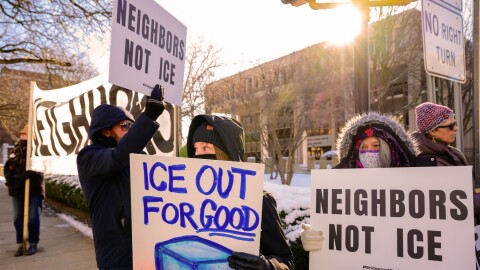 Bridgeport immigration activists and advocacy organizations protest against ICE enforcement in Bridgeport near the federal courthouse on Lafayette Blvd., January 20th, 2026.