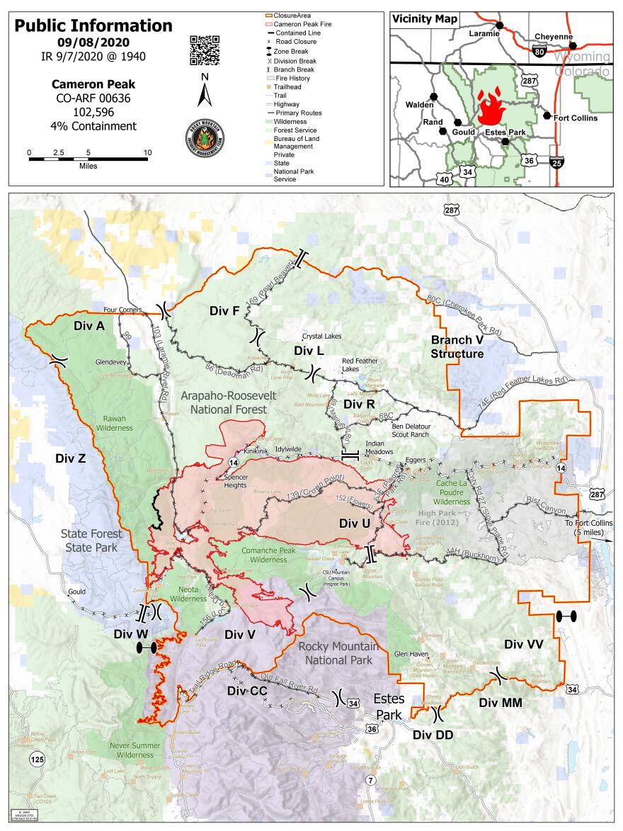 Cameron Peak Fire map for Sept. 8, 2020.