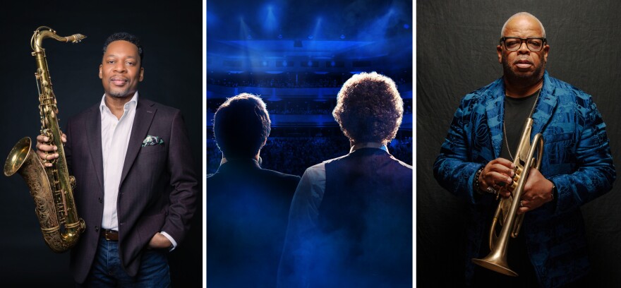 A collaboration between Terence Blanchard, left, Ravi Coltrane, right, and The Simon and Garfunkel Story are among the non-classical shows recently added to the St. Louis Symphony’s calendar. The Simon and Garfunkel Story — an immersive concert tracing the folk-rock duo’s rise — is set for February 10, 2026, and jazz icons Blanchard and Coltrane will celebrate the Miles Davis and John Coltrane centennials in a June 6, 2026 performance as part of the SLSO’s Powell Hall Presents series.