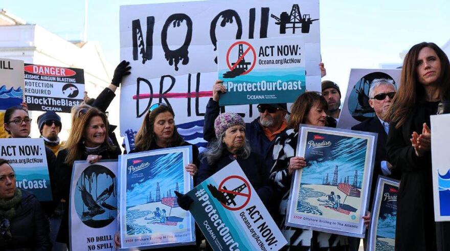 Nancy Mace (far right) says she too opposes offshore drilling. She joined a Charleston rally in 2019.