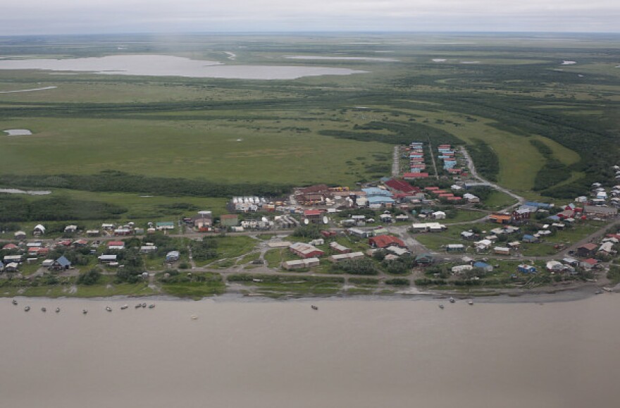 A view from up above shows the path of the receeding flood waters in this community after severe flooding crippled the entire infastructure. Federal funding in the form of Public Assistance (PA) is available to state, tribal and eligible local governments and certian nonprofit organizationson a cost sharing basis for emergency work and the repair or replacement of facilities damaged by the flooding in the Alaska Gateway Regional Educational Attendance Area (REAA), Copper River REAA, Lower Yukon REAA, Yukon Flats REAA, and the Yukon-Koyukuk REAA. (Photo by Adam DuBrowa/ FEMA)
