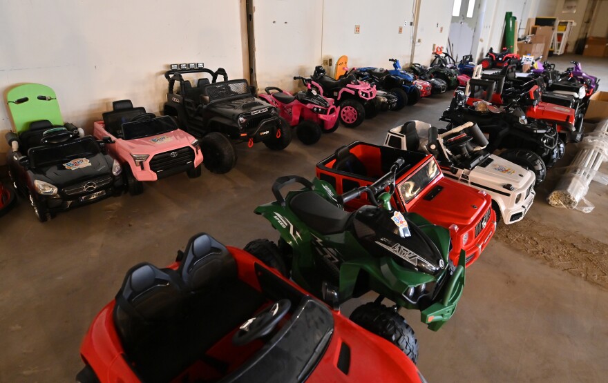King's College keeps some of the cars that will be equipped for children in the Go Baby Go program in storage.