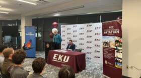 Allegiant Accelerate Pilot Pathway Program Manager Robert Butler and EKU President David McFaddin announced the partnership during a press conference at the school's Whitlock Building Monday.