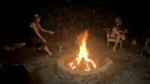 Jewly Hight and Lauren Beihoffer discussed their cryptid hunt around a campfire.