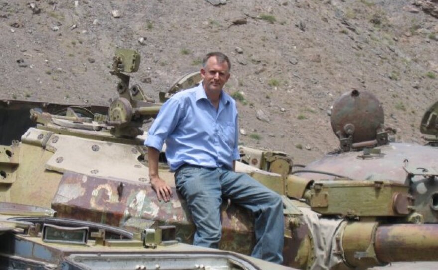 Reynolds on a tank in the Panshjir Valley, Afghanistan