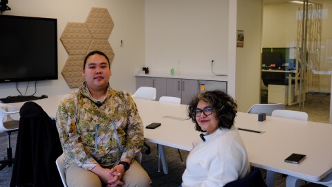 Moses Marr’aq Wiseman and Indra Arriaga with the Alaska Institute for Justice on Nov. 6, 2025. The organization released the new online glossary with Yup’ik words for behavioral health terms.