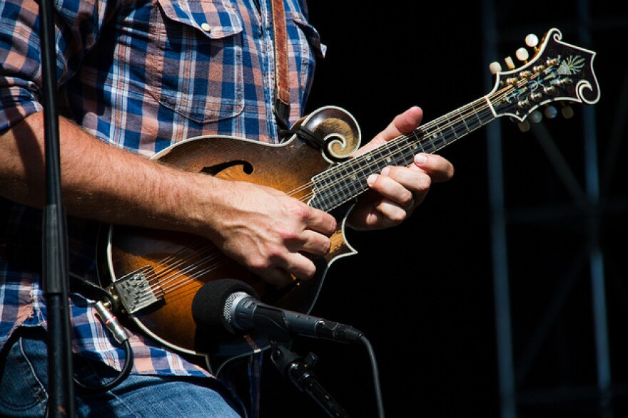 The mandolin is a central of many Bluegrass groups. (Mandolin player with the Jeff Austin Band, on stage at the 80/35 music festival in Des Moines, July, 2016.)