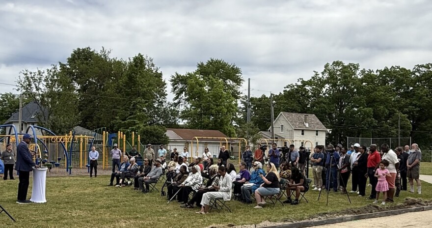 Elkhart Mayor Rod Roberson speaks Monday at a groundbreaking for the city's $750,000 renovation of Ullery Park on the city's south side.