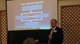 Representative Ron Bigelow speaks to a citizens' group about the state budgeting process.