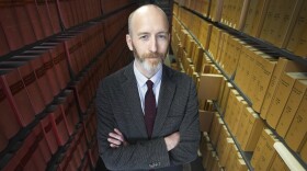 Michigan State University Associate Professor of Law Justin Simard poses in the School of Law Moot Court, Tuesday, Feb. 18, 2025 in East Lansing, Mich.