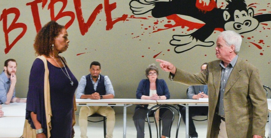 Liz Mikel (left) playing opposite Kieran Connolly in the Dallas Theater Center's 2017 revival of "Inherit the Wind."