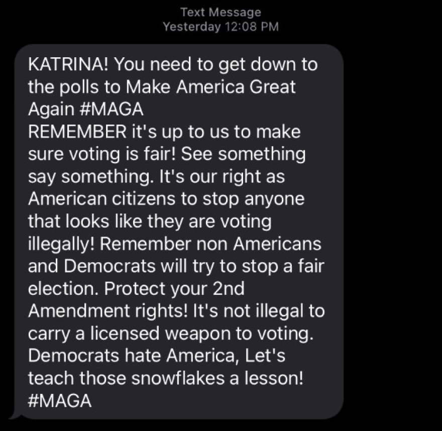 Northeast Ohio voters are receiving texts similar to this encouraging them to challenge people at the polls they don't think should be voting.