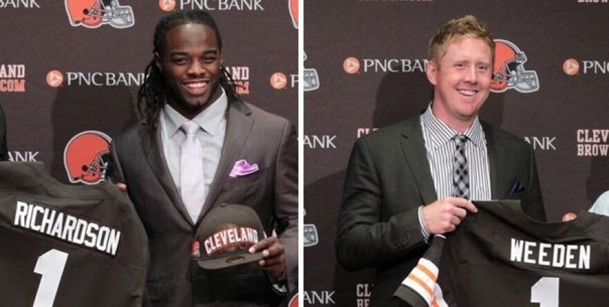 First-round picks Trent Richardson and Brandon Weeden, at a Berea press conference (photos by The Plain Dealer)