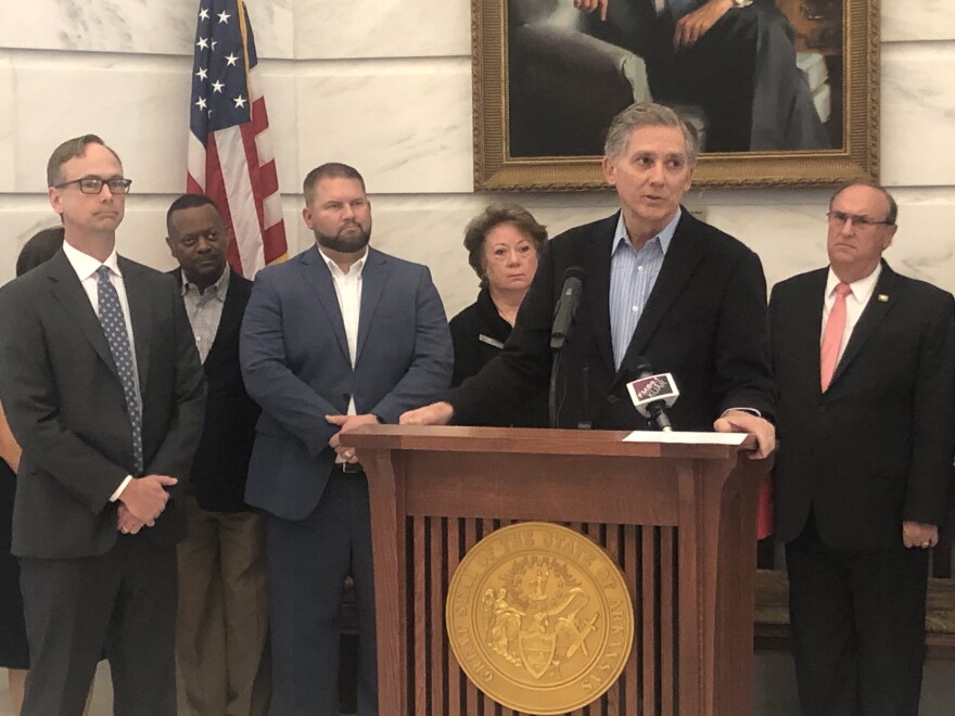 Republican U.S. Rep. French Hill speaks in a news conference at the Arkansas State Capitol on Monday, Nov. 7, 2022.