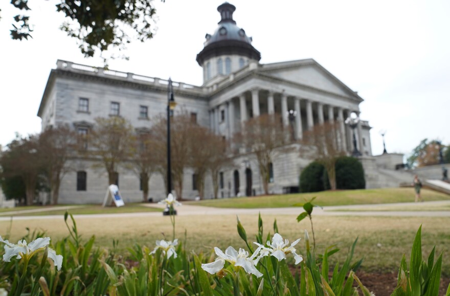 Irises in bloom outside of the Statehouse on March 11, 2026.