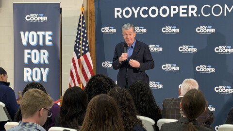 Democratic U.S. Senate candidate Roy Cooper speaks at a campaign event in uptown Charlotte on Tuesday, Oct. 27, 2026.