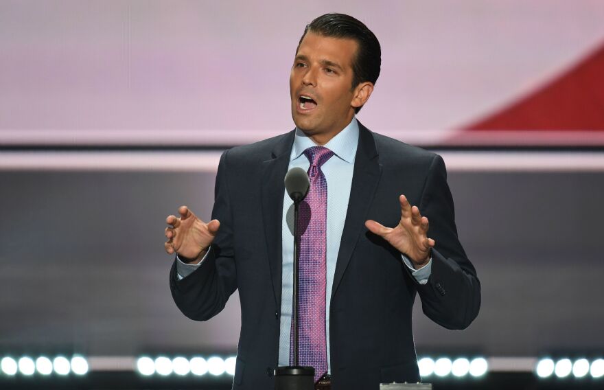 President Trump's son Donald Trump Jr. speaks at the Republican National Convention in Cleveland on July 19. On Tuesday Trump Jr. released an email exchange he had about meeting with a Russian lawyer earlier that summer.
