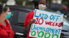 In May, Joseph Louis joins others in a protest asking the state of Florida to fix its unemployment system.