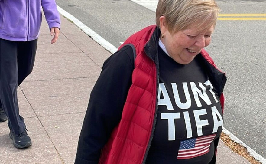 A protester in Saline. (Photo by Jodi Westrick)