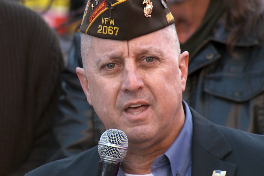 Staker speaks at a rally earlier this month at the Indiana Statehouse.