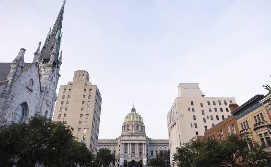 The view of the Pennsylvania Capitol in Harrisburg from State Street. (Amanda Berg/Spotlight PA)