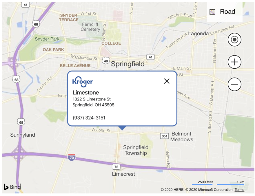 A screenshot of the current Kroger store's location, from the Kroger website.