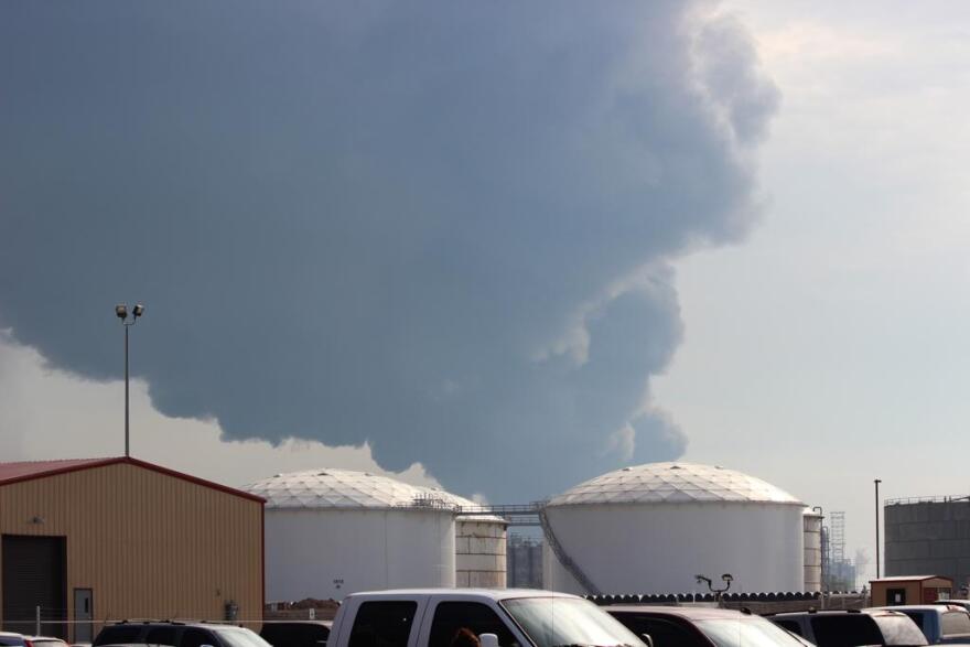 A plume of smoke above Intercontinental Terminal Company's Deer Park, Texas facility on Tuesday.