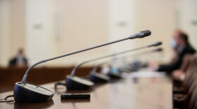 Conference room or seminar meeting room in business event. Session of Government. Academic classroom training course in lecture hall. blur abstract background. working in modern bright office indoor.