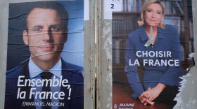The election campaign posters of French presidential candidates Emmanuel Macron (left) and Marine Le Pen, ahead of the second and final round of the French presidential election on May 7. (Eric Cabanis/AFP/Getty Images)